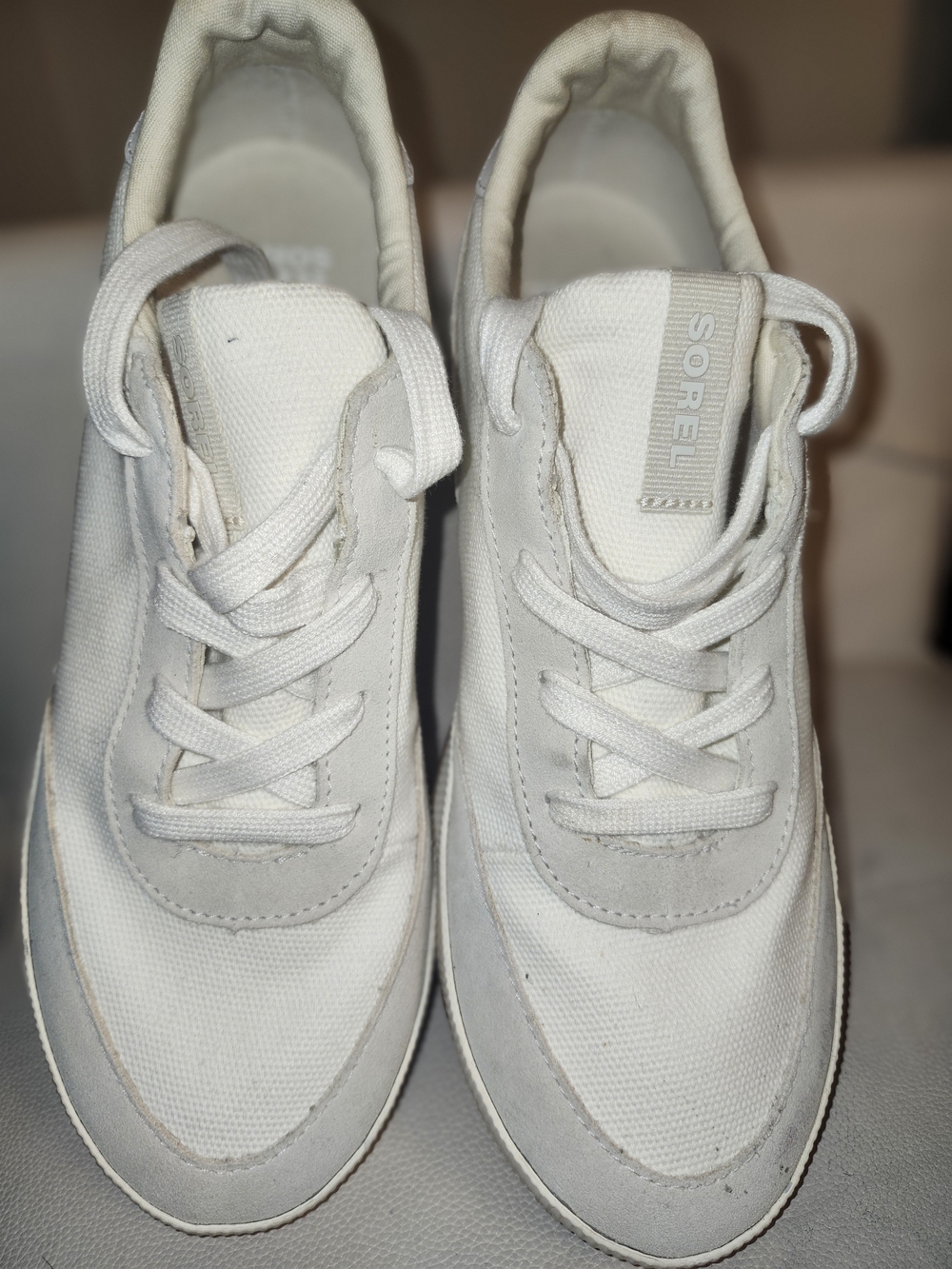 SOREL White Canvas And Suede Low-Top Sneakers